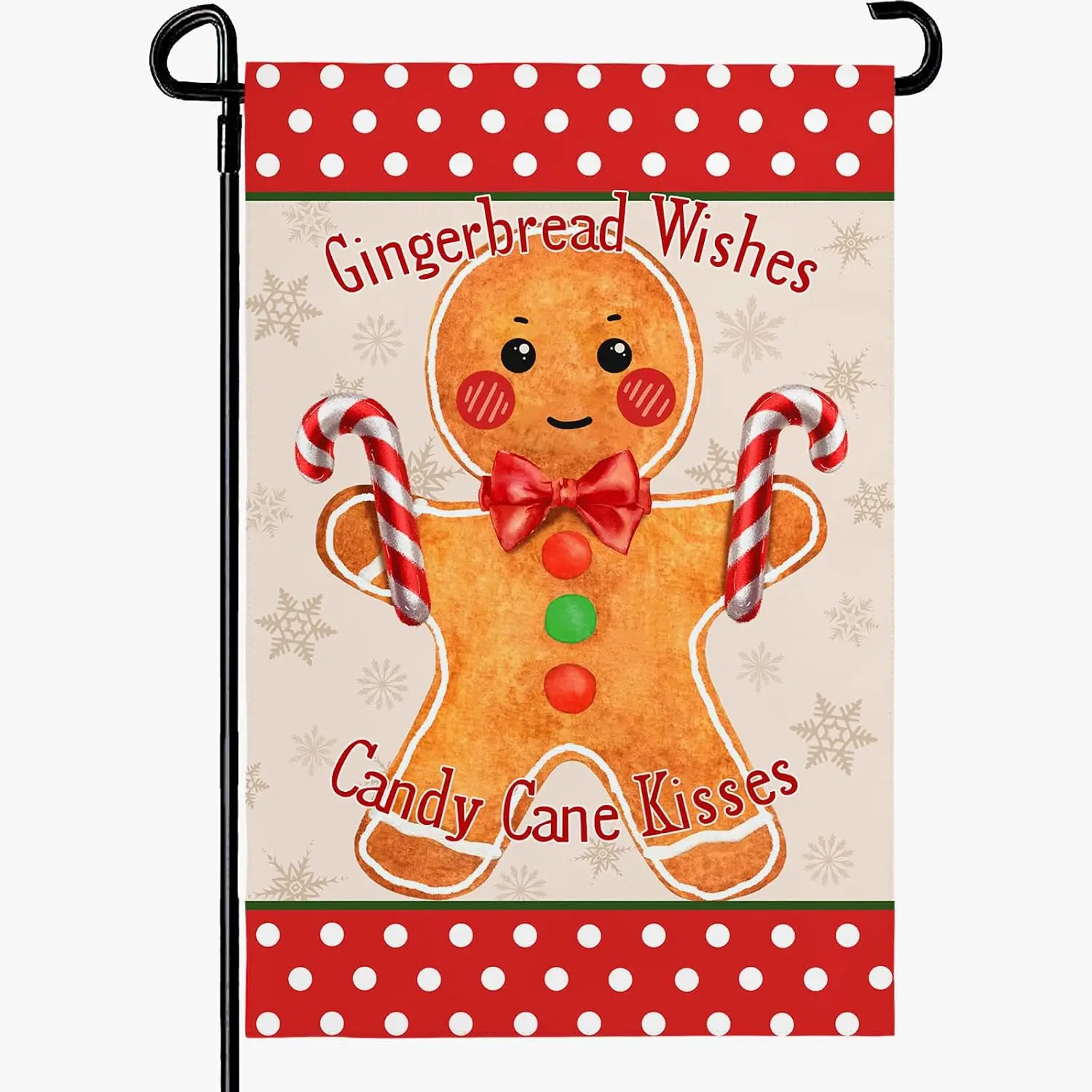 Christmas Garden Flag Gingerbread Wishes and Candy Cane Kisses Yard Flag Merry Xmas Snow Burlap Garden Flags Snowman