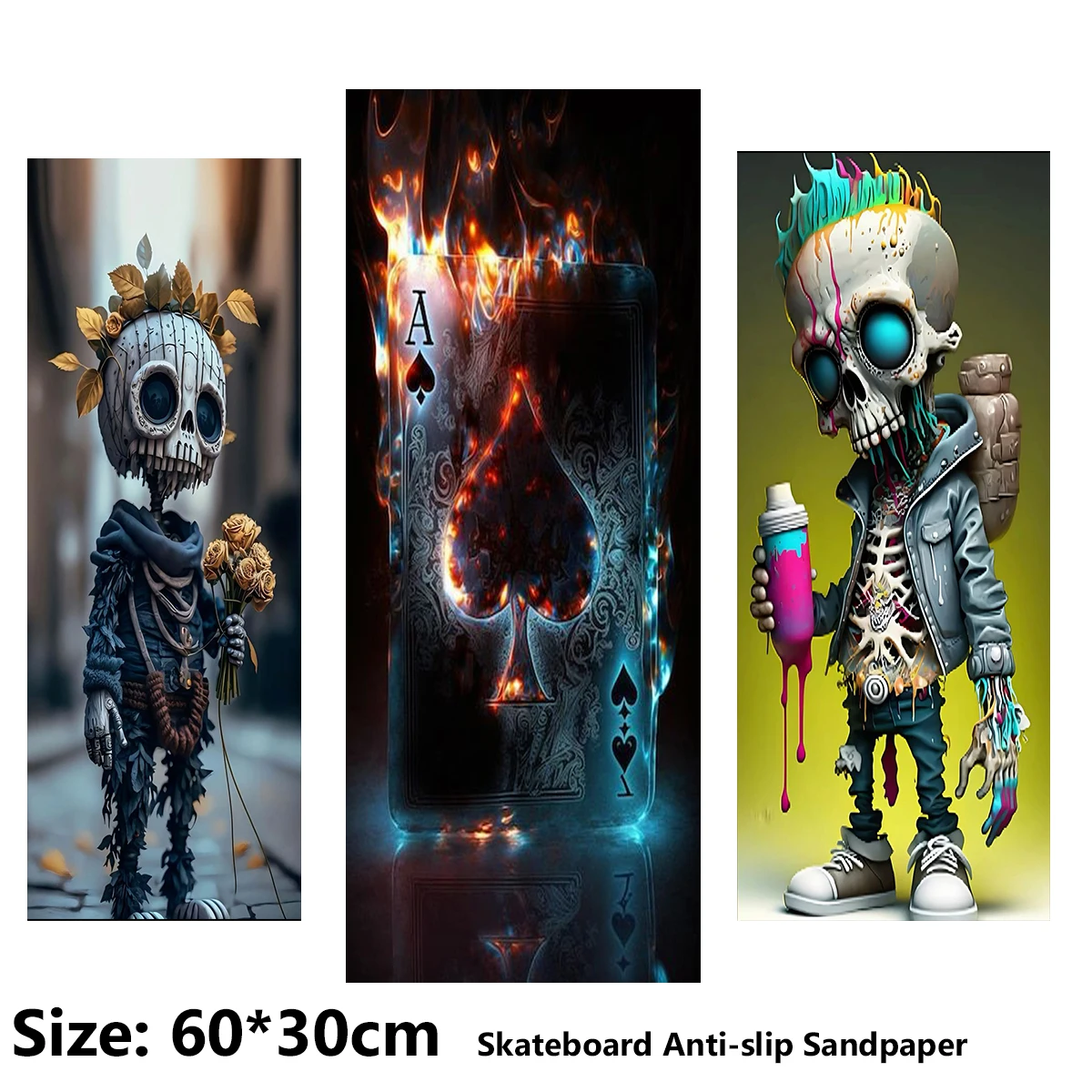 Personalized Skull Pattern Electric Scooter Anti-slip Sticker Sandpaper Skateboard Grip Tape Sheet 60*30cm