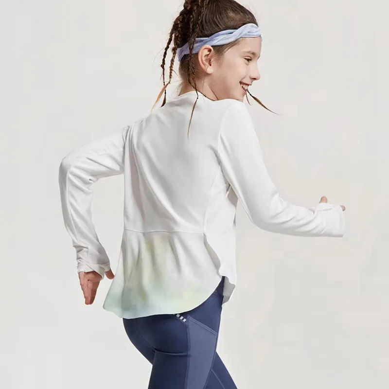 Spring and Autumn New Girls Children's Yoga Clothes Long Sleeve Personality Soft High Elasticity Quick Drying Sports Fitness