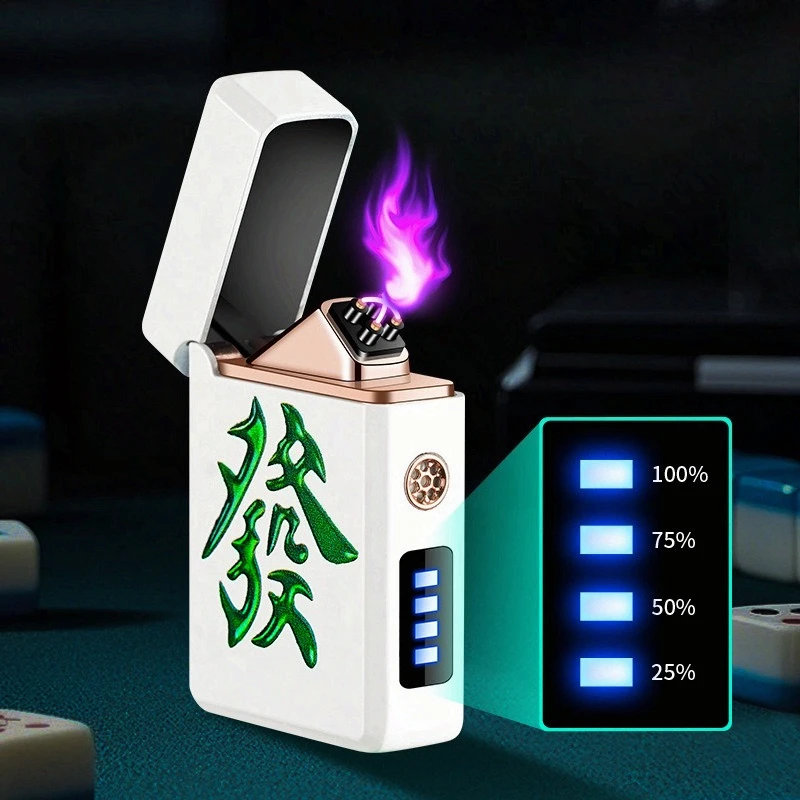 Creative Cool USB Lighter Fun Mahjong Fortune Smart High-Tech Dual-Arc Purple Flame Windproof Direct-Ignition Lighters Gifts