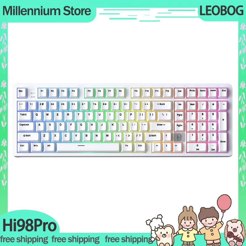 LEOBOG Hi98Pro Mechanical Gamer Keyboard 3Mode 2.4G Wireless Bluetooth Keyboard Keycaps PBT Hi98 Pro Custom Game Keyboard Gifts