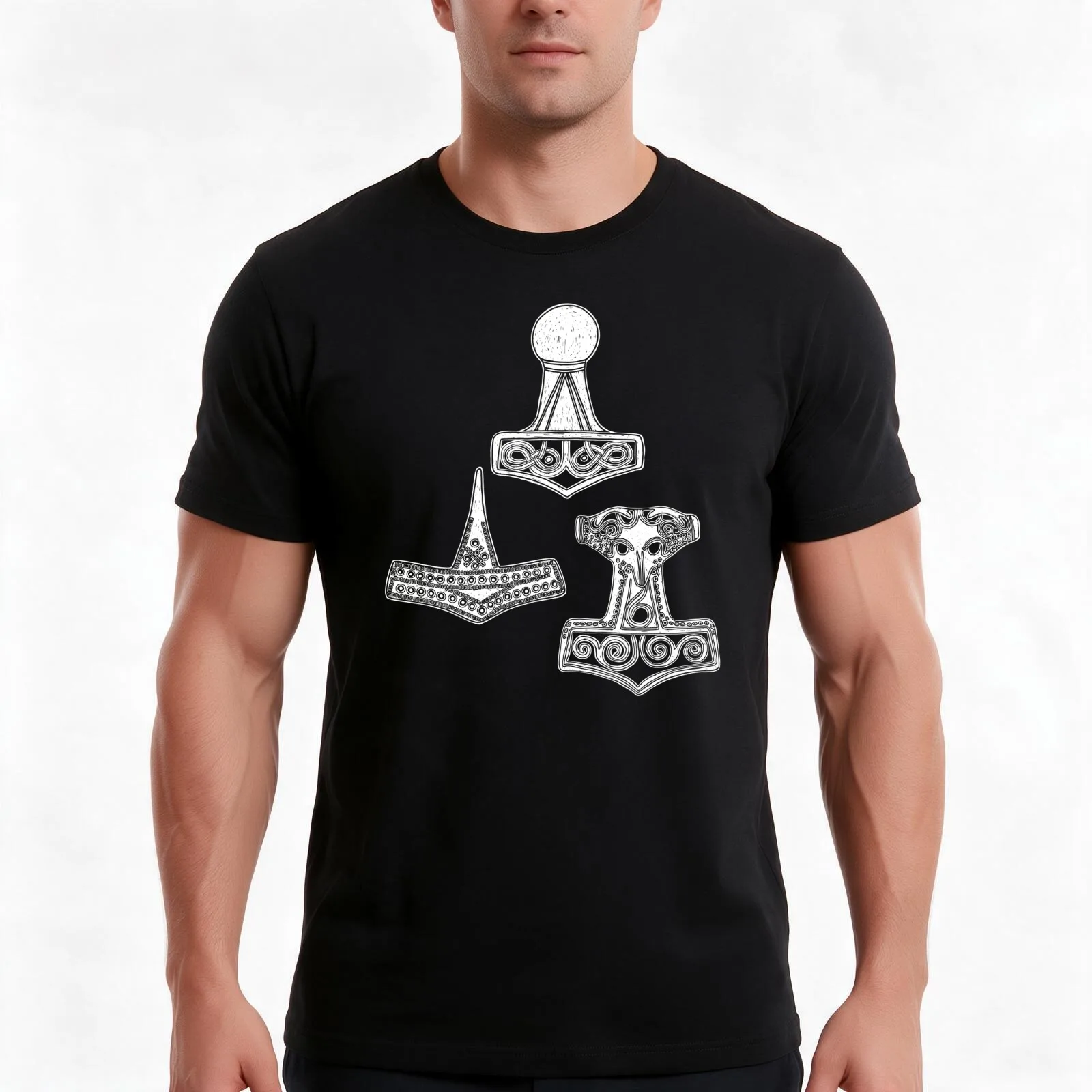 Triple Mjolnir T-Shirt Summer Casual Cotton Tee Oversized Streetwear Tops Vintage Graphic Print Loose Fit Short Sleeve