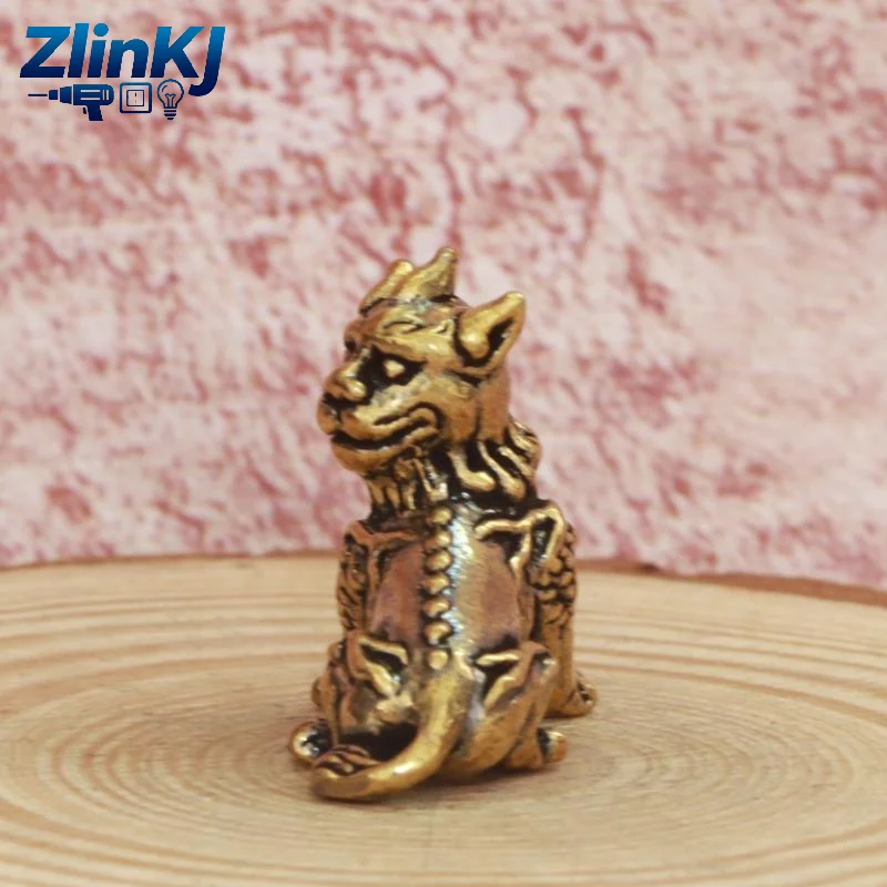 Brass 3D Divine Beast Ornament, Ksitigarbha Mount Auspicious Beast Statue, Mini Collectible Tea Pet Decor
