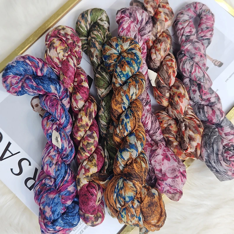 New Scarf Cotton Hemp Gradient Blue Retro Versatile Printed Women's Long Fold Shawl Soft Fashionable Trend 180x90cm