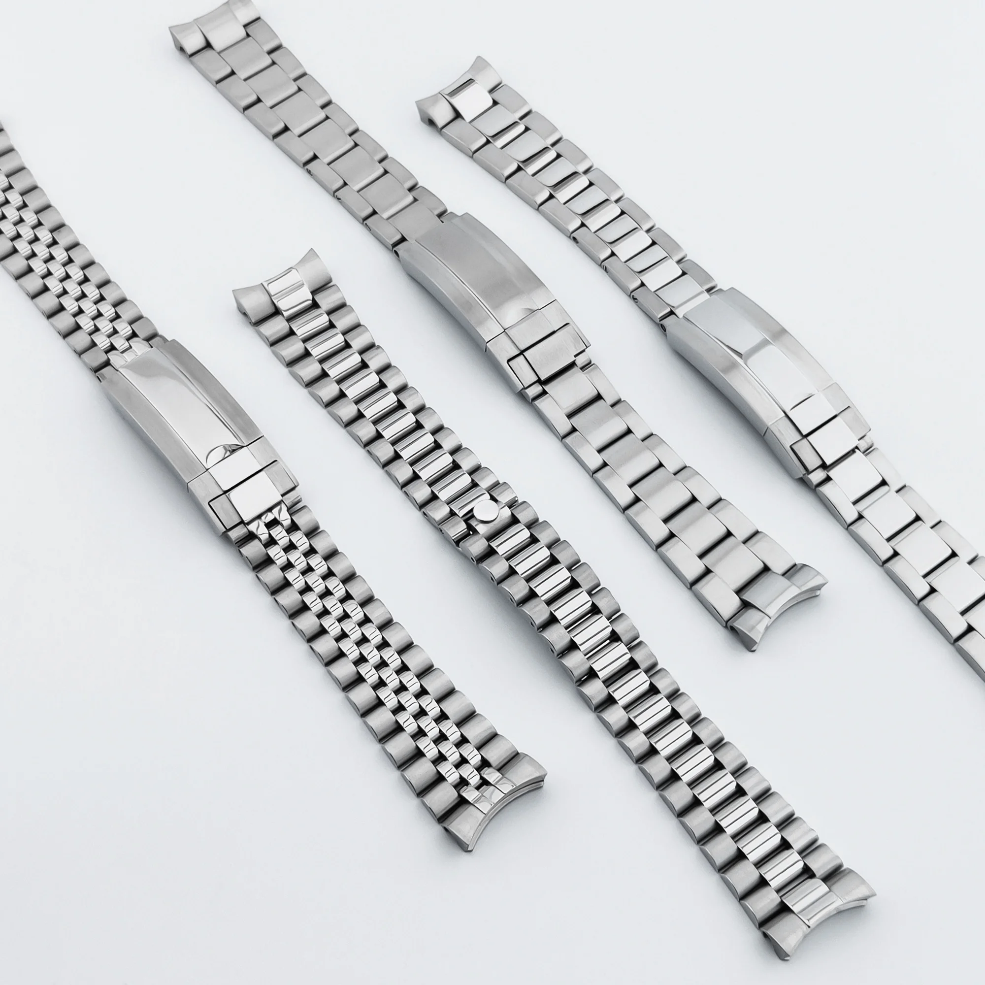 Pulseira presidencial de prata sólida, 20mm de largura, aço inoxidável 904l, fecho deslizante, pulseira para sub log nh34 nh35, caixa de relógio
