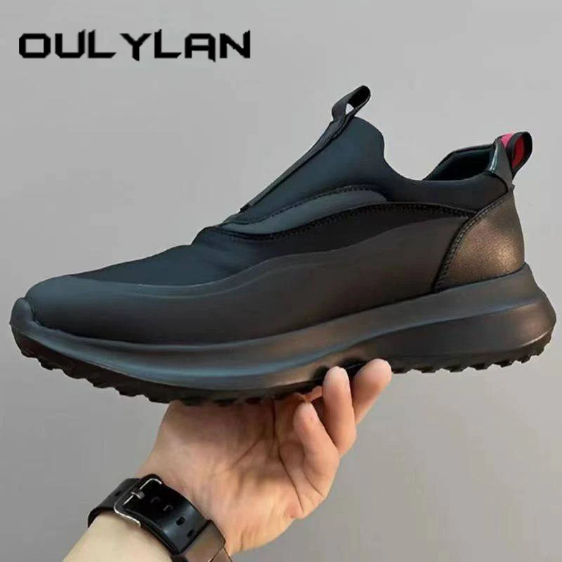 Fashion Casual Sports Board Shoes All Seasons Low Cut Male Round Toe Super Soft Shoes Pure Black Breathable Thick Sole Footwear