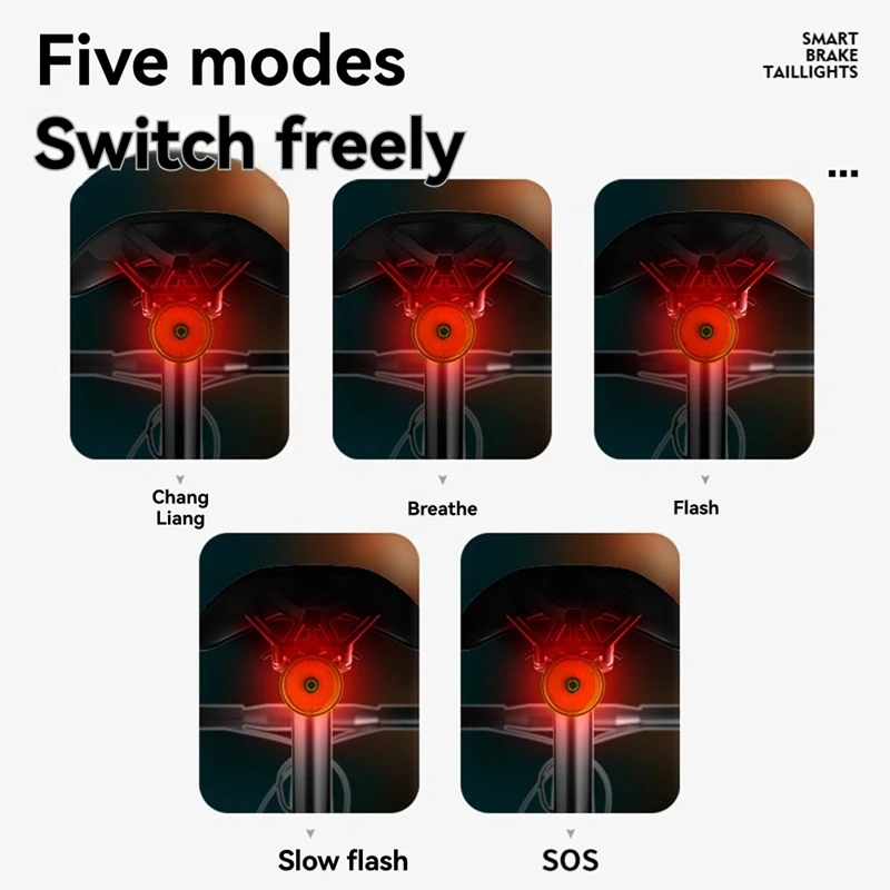 

Smart Brake Sensing Bicycle Tail Light, Type-C Rechargeable LED Safety Warning Lamp, Waterproof Cycling Accessories