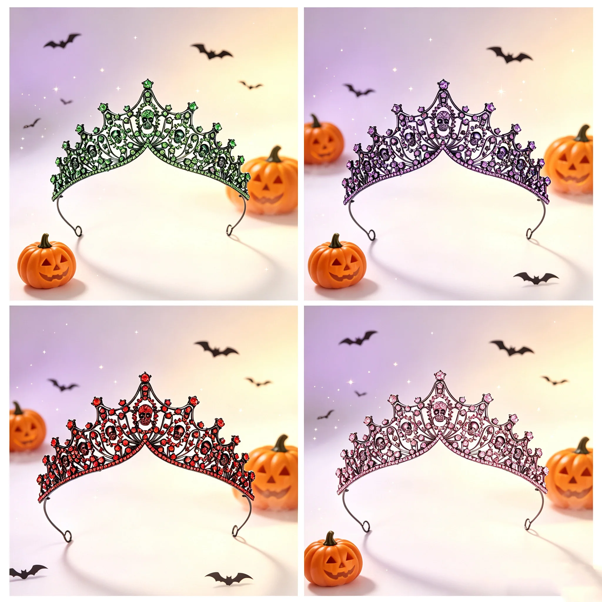Halloween Skull Crown for Women, Multi-color Rhinestone Dark Crown, Party Cosplay Masquerade Ghost Bride Headpiece Hair Accessory