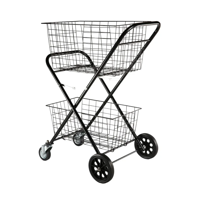 Double-decker shopping picnic cart, camping tennis trolley, golf outdoor barbecue basket laundry