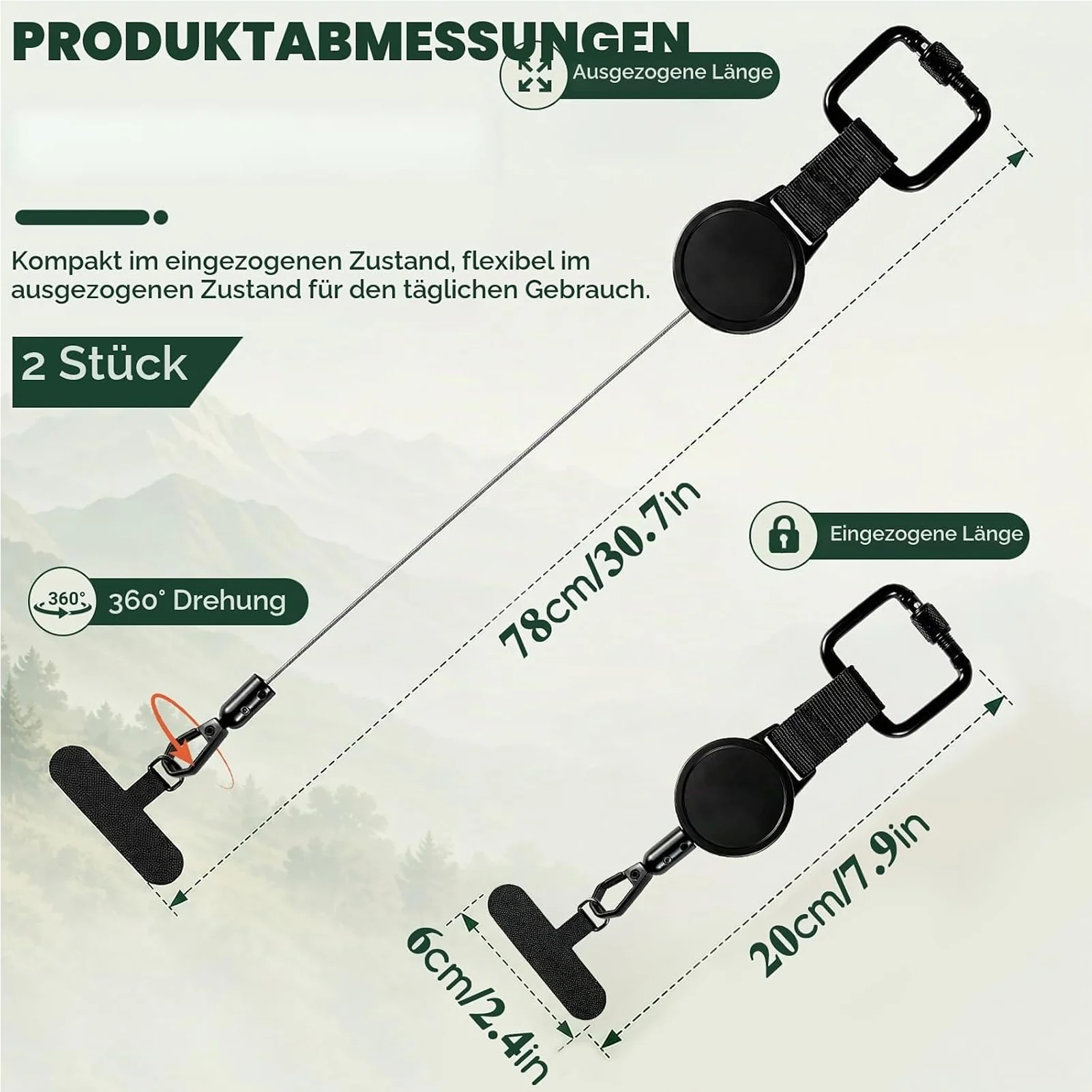 2 Pieces Retractable Anti Theft Mobile Phone Holder Strap,Extendable Cell Phone Security for Hiking Biking Skiing