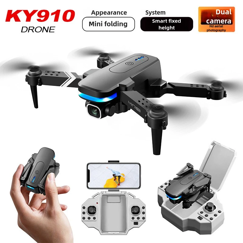 KY910 Mini Foldable Drone with 4K HD Dual Camera, Altitude Hold, and 4-Axis Remote Control Quadcopter