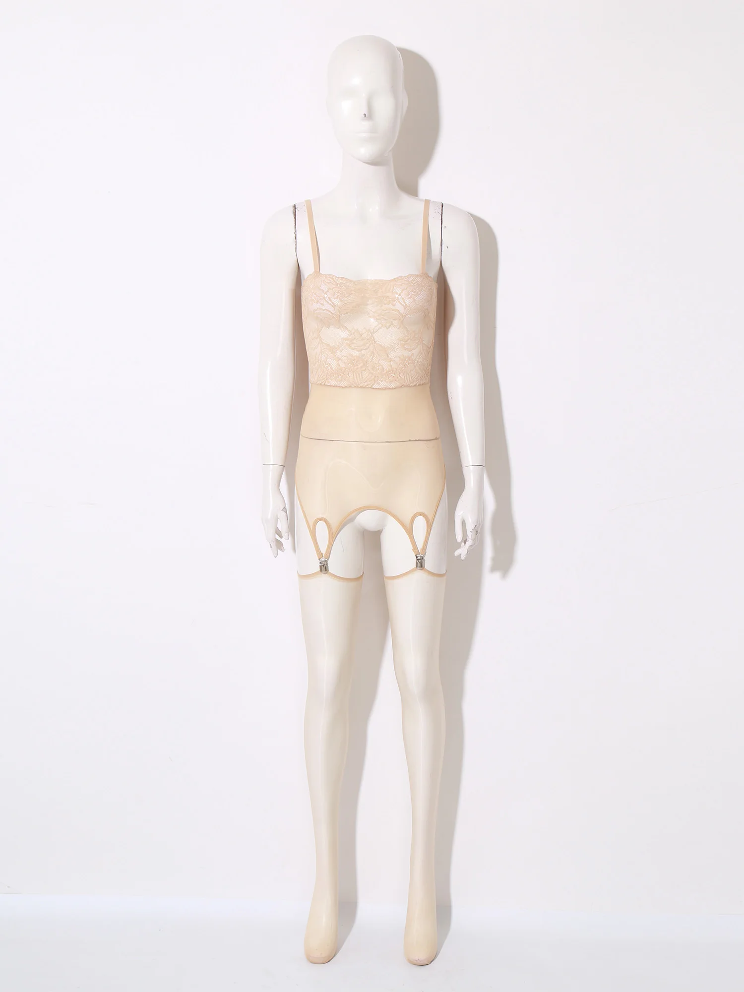 فستان نسائي شفاف من خلال فستان قصير وجوارب فستان قصير مزين بالدانتيل مع مشابك رباط ملابس نوم مغرية