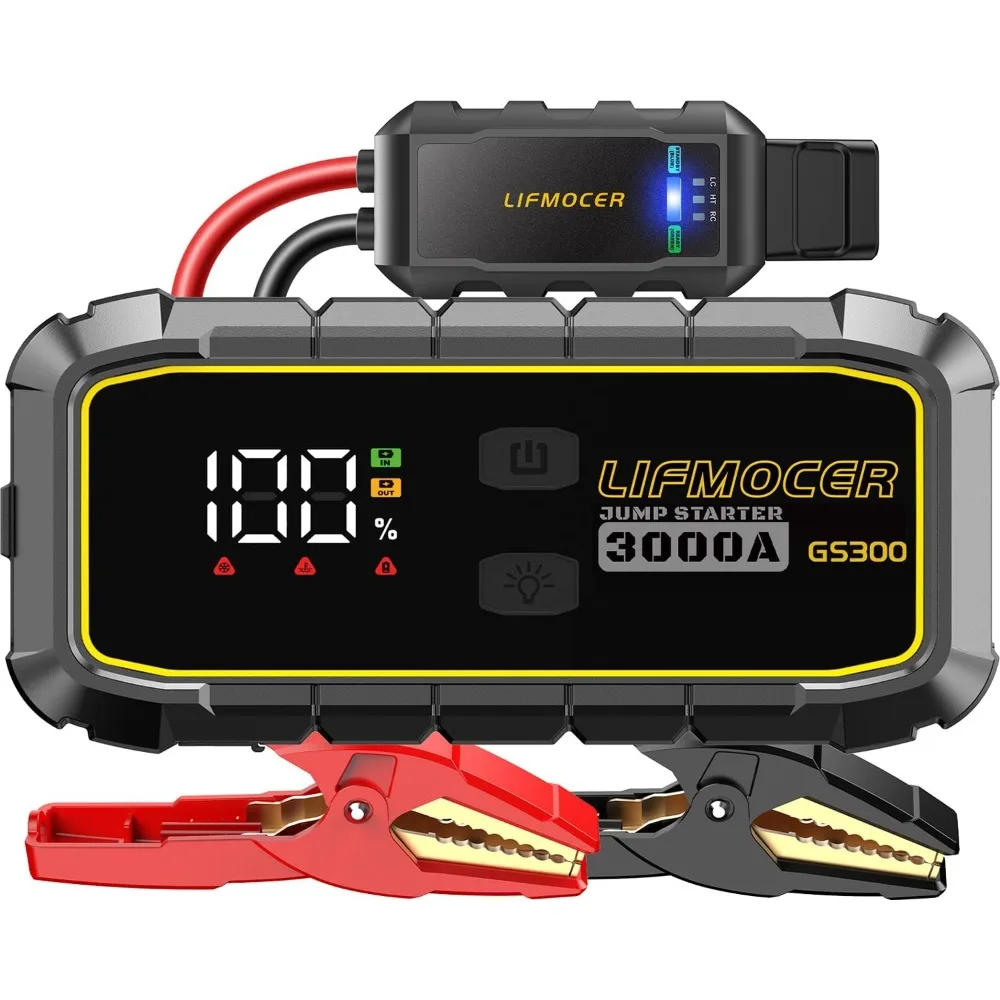 

3000A Portable Jump Starter for 10.0L Gas and 8.0L Diesel Engines - 12V Battery Booster Box with Storage