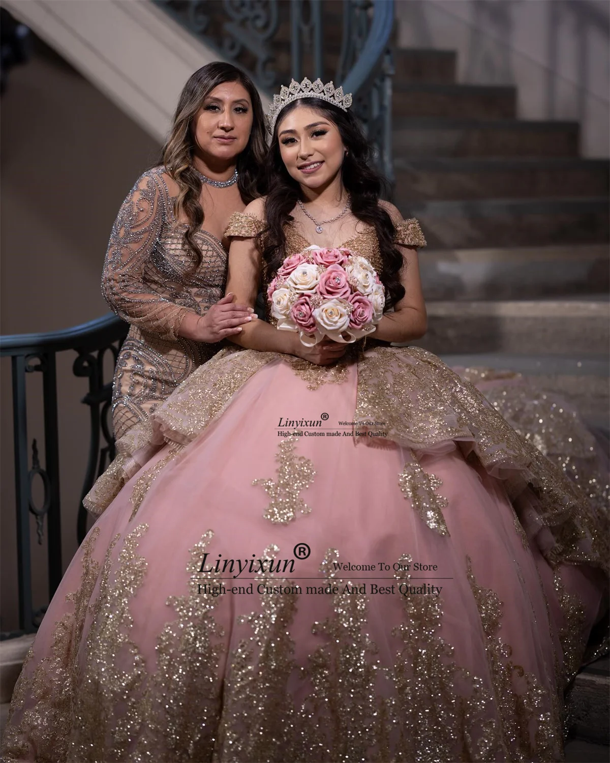 

Бальное платье по индивидуальному заказу, платья Quinceanera, кружевная аппликация из бисера, вечерние платья с блестками, милое платье 16, с открытыми плечами, платья de festa