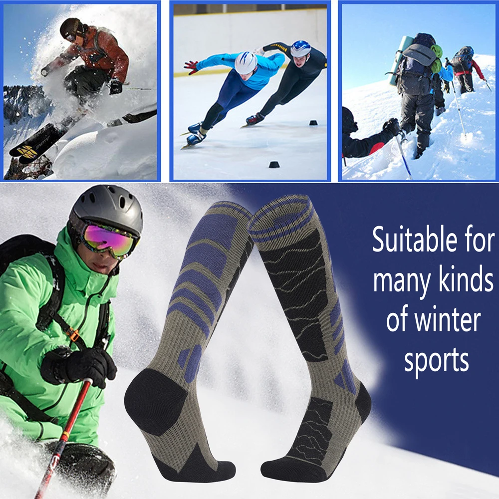 1 par de calcetines de esquí cálidos de algodón y lana merina para hombre, calcetines deportivos más gruesos para Snowboard, ciclismo, fútbol, calcetines térmicos de alta elasticidad para invierno