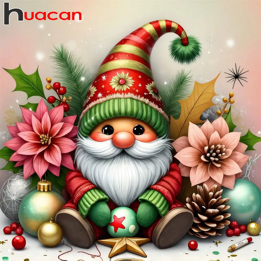 

HUACAN Diamond Painting Portrait Gnome Rhinestone Pictures Full Drill Mosaic Flower Handmade Christmas Gift Home Decoration