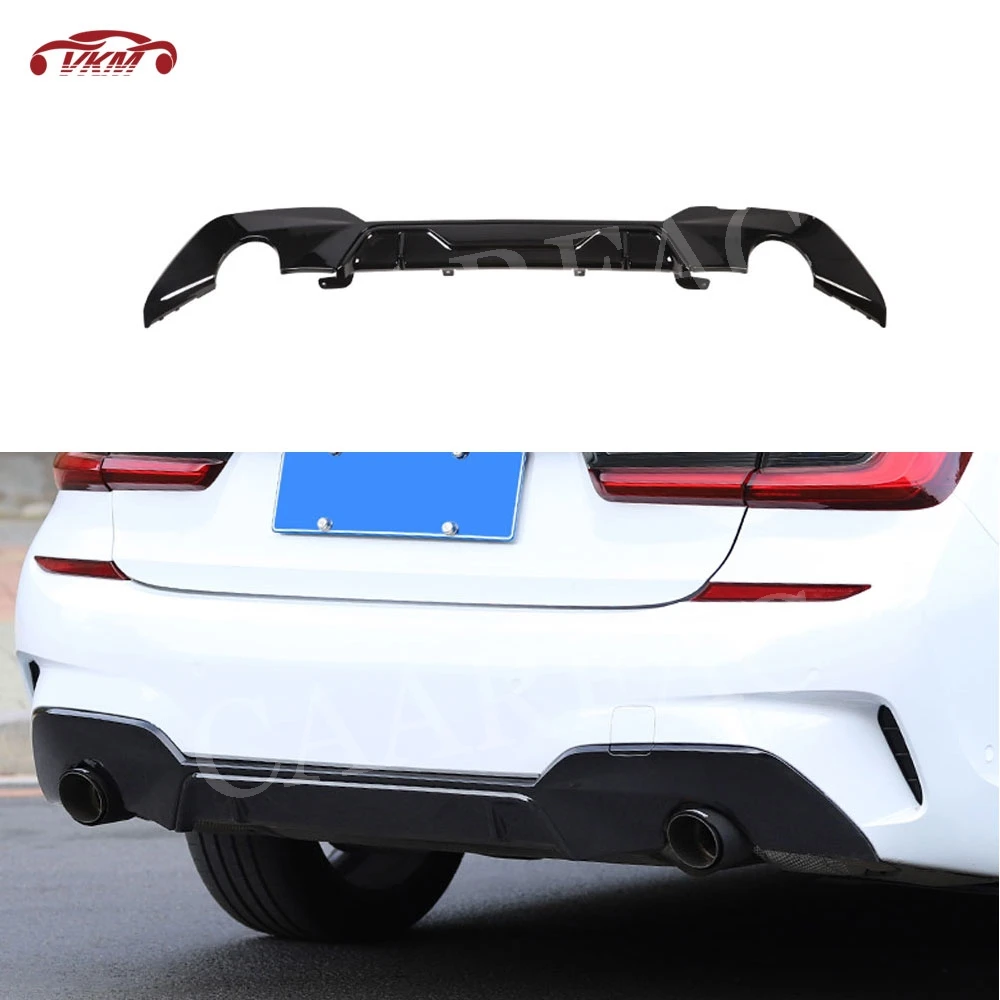 

Rear Bumper Lip Diffuser For BMW 3 Series G20 G28 M Sport 2019 2020 PP Black Round Exhaust Tip Type Diffuser Spoiler