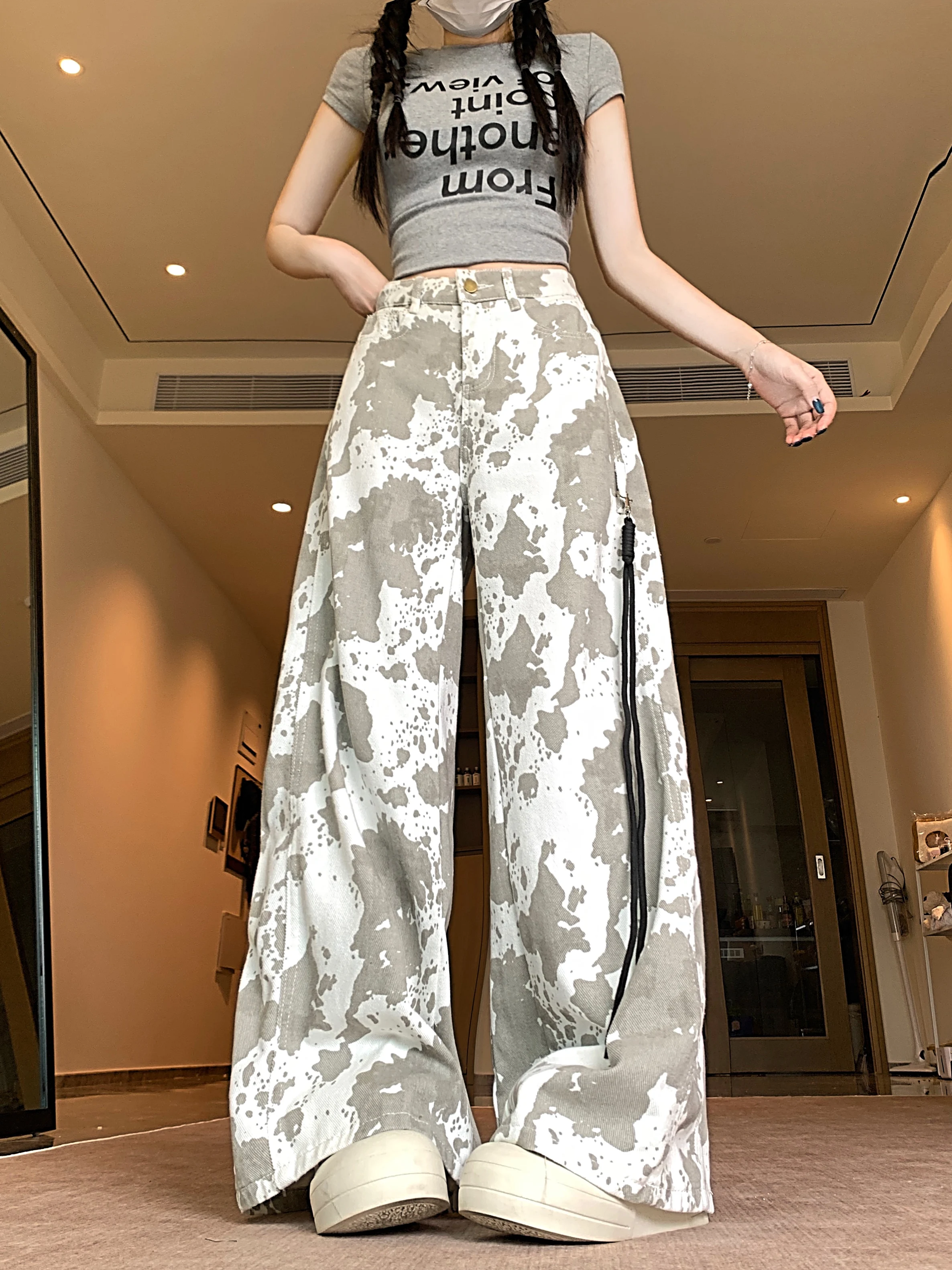 Graue Denim-Cargohose für Damen, Y2K, japanischer Harajuku, High Street, 2000er-Stil, ästhetische Mode, Retro-Jeans, Hose, Kleidung, 2025