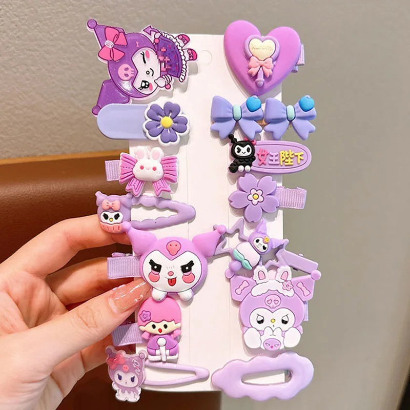 14Pcs/set Kawaii Cute Kuromi Hair Clip  For Kids My Melody Double Ponytail HairAccessories Women Girls Styling Hairpins