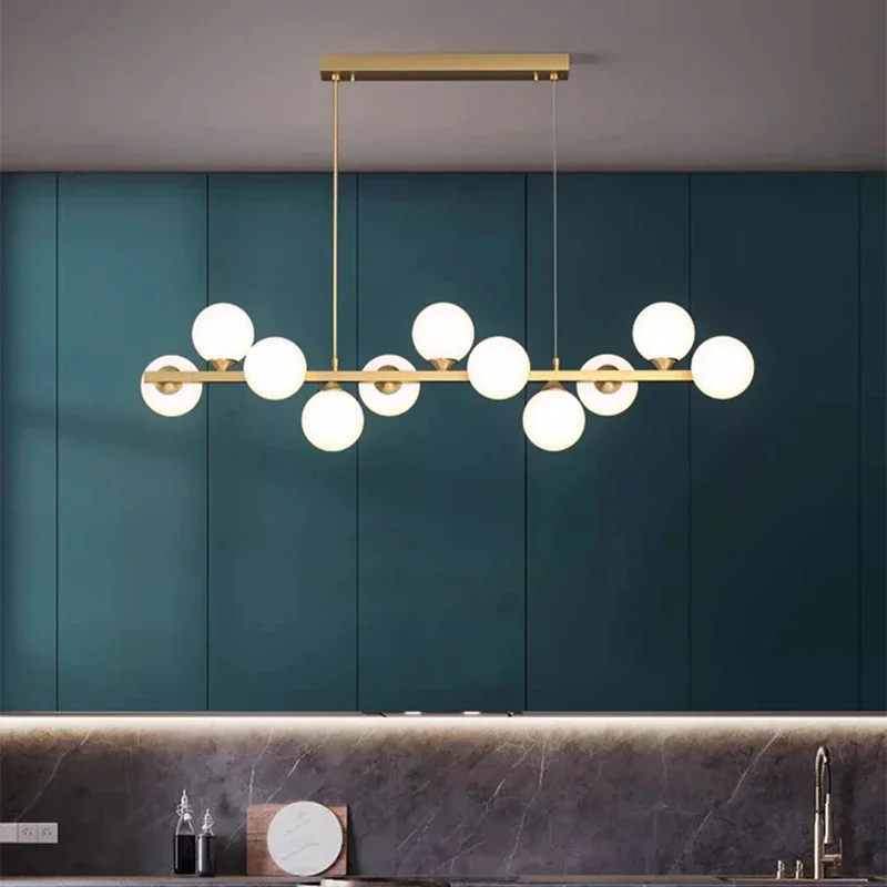 Modern Glass Ball Long Dining Room Pendant Lights Copper Simple Restaurant Kitchen Bar Chandelier Lighting Home Decor G9 Lamps