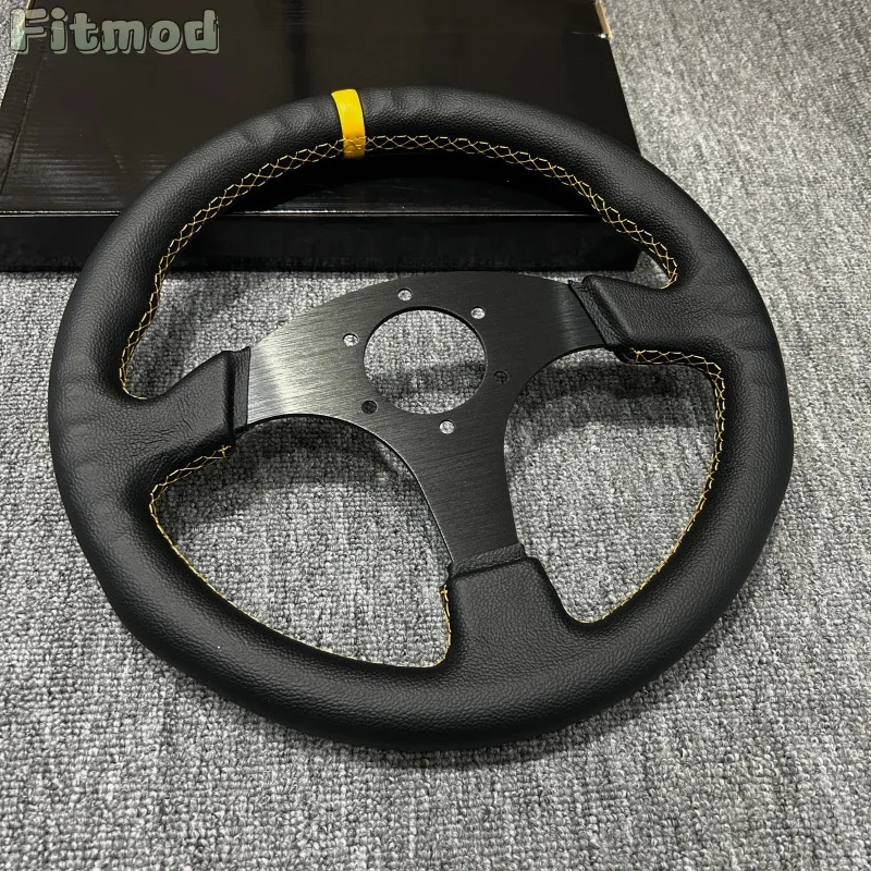 JDM 13-inch 330MM Universal Car Sports Racing Steering Wheel, Yellow Flat-Bottom Suede, Flat Drift Sim Racing Game Steering Whee