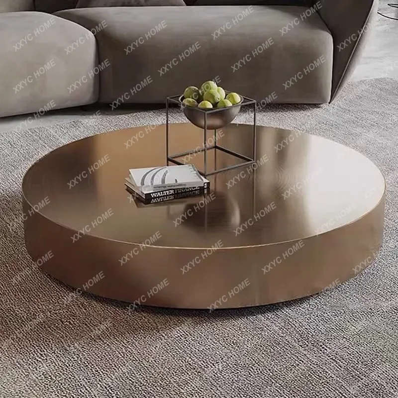 JYGNew handmade light luxury stainless steel brushed bronze round coffee table popular high-end creative model room coffee table