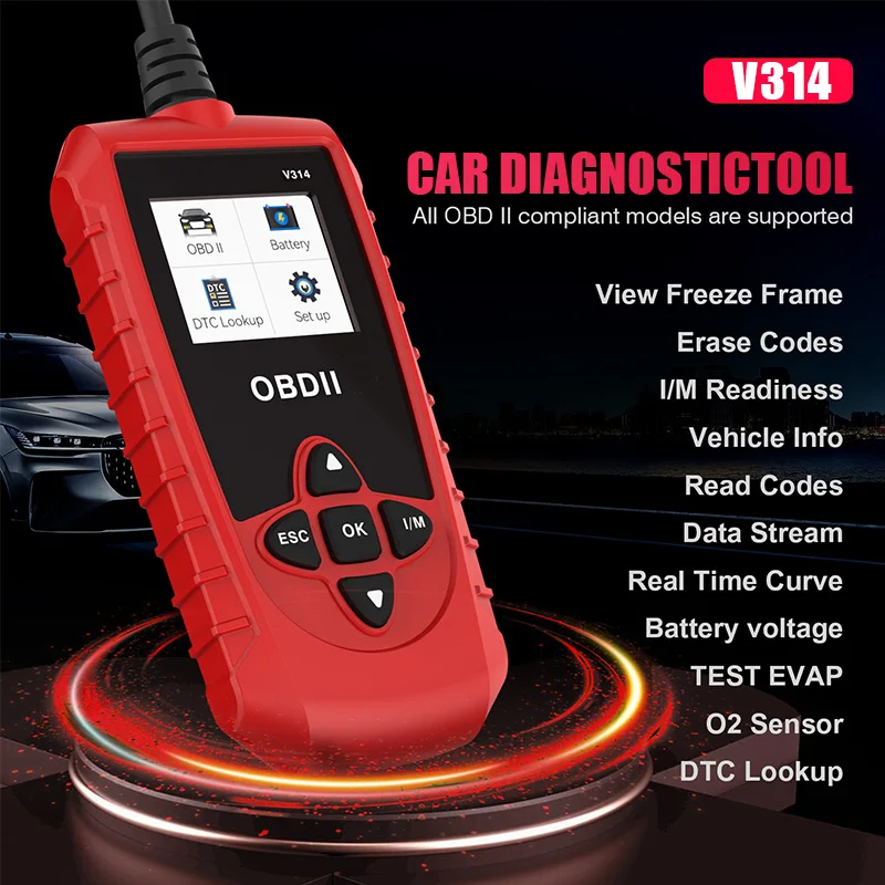 

OBD2 Car Reader Scanner Check Engine Code Reader With Reset Charging Tester Diagnosis Tool Multilingual Car Diagnostic Tool V314