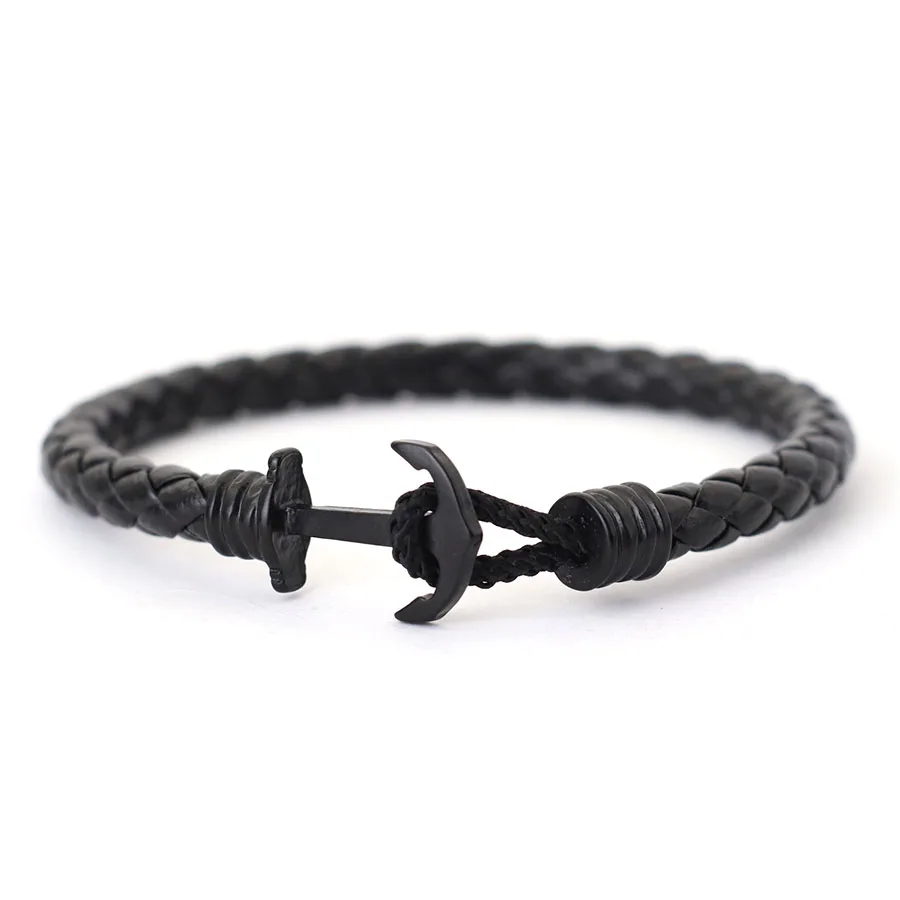 Neue Mode Männer Leder Armband Kreative Schwarz Anker Armband Nautischen Surfen Hand Zubehör In 3 Größen Punk Armreif Hombre – Detail 11
