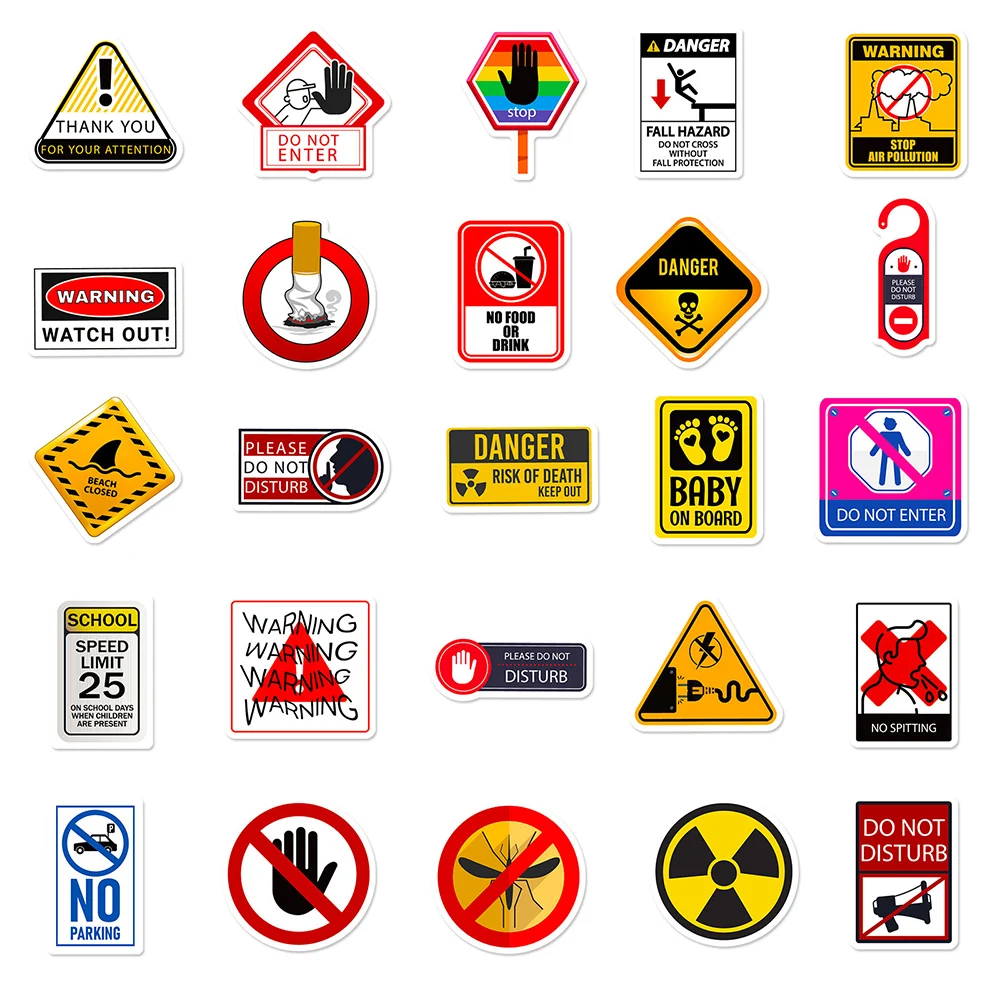 10/30/50Pcs Cool Cartoon Warning Stickers Danger Banning Decal Laptop Helmet Motorcycle Waterproof Sticker Classic Grafftit Toys image 5