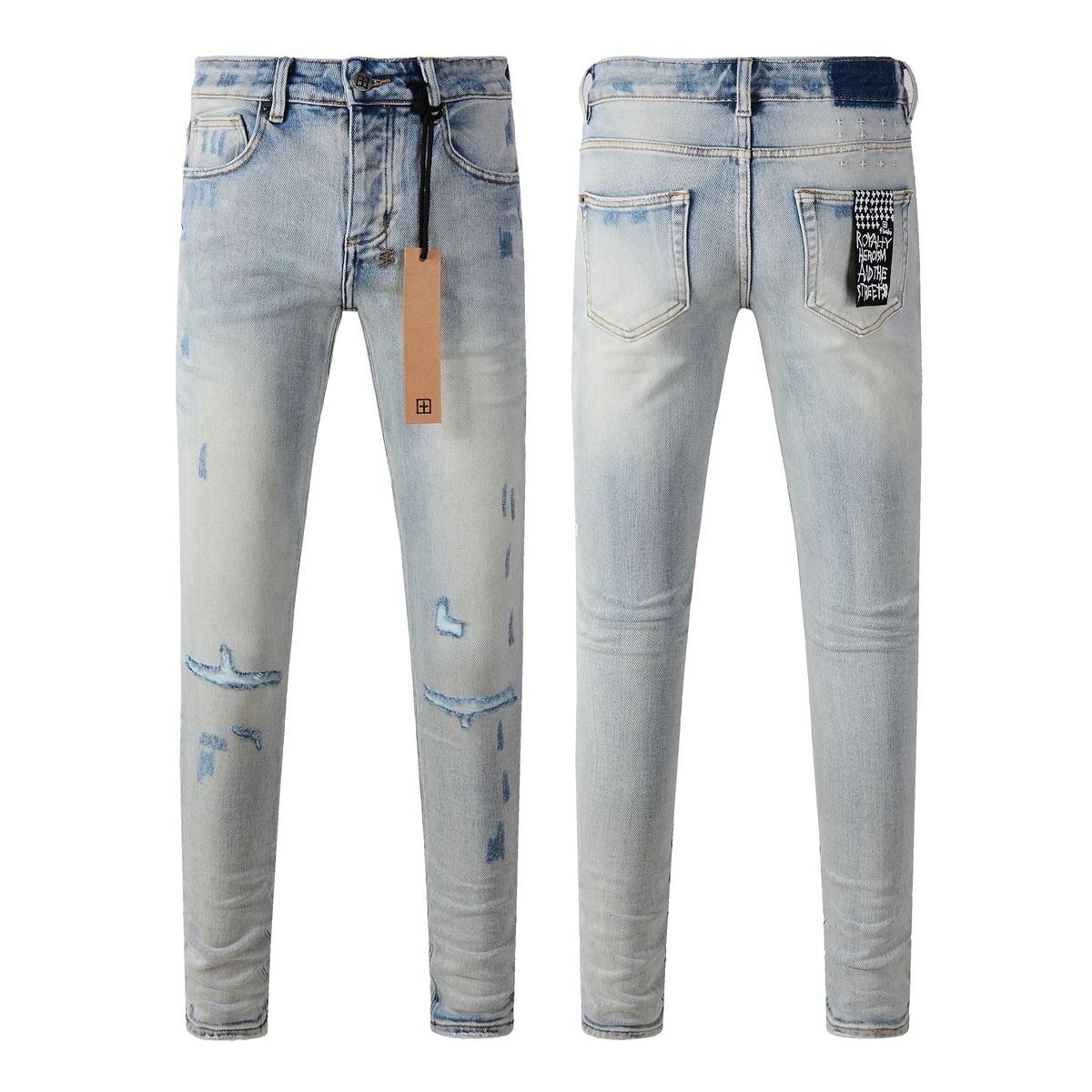 KSUBI Cross Jeans American High Street Paint Hole Trend Low Rise Skinny Denim Pants Pleated Ripped Bleached Jeans