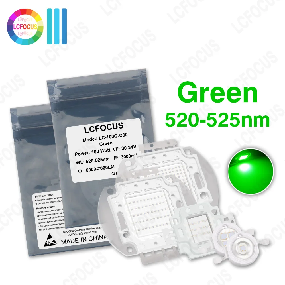 Wysoka jasność 1W 3W 5W 10W 20W 30W 50W 100W chip LED zielony 520nm 525nm COB do oświetlenia zewnętrznego oświetlenie krajobrazu reflektor żarówka LED