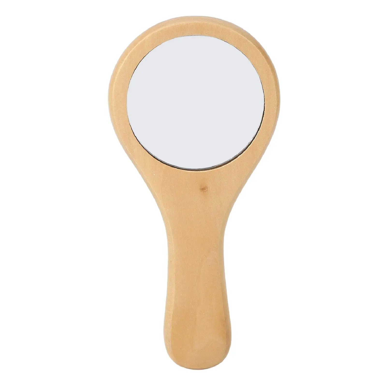 Ergonomic Handheld Makeup Mirror with Clear Reflection, Wood Handle, Portable for Travel