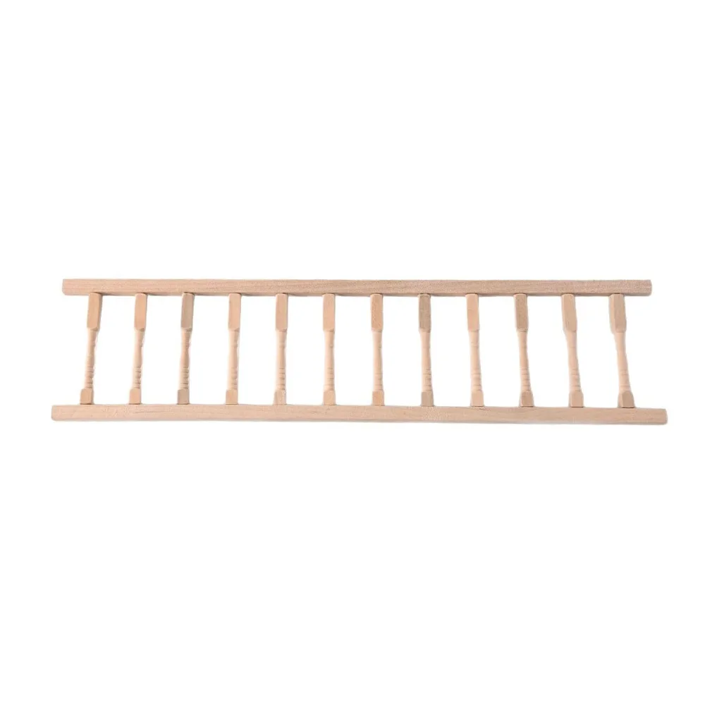2pcs Wood Dollhouse Railing Lightweight 1:12 Scale Dollhouse Balustrade Kit Trimable Unpainted Surface Mini Staircase Railing