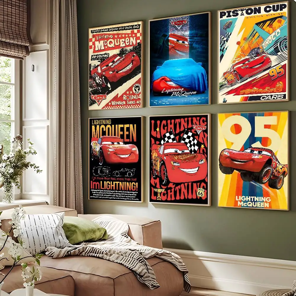 L-Lightning CARTOON M-McQueen DIY Sticky Poster Vintage Room Bar Cafe Decor Home Decor
