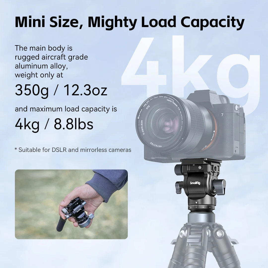 SmallRig CH20 Video Head with Leveling Bowl Base ,Video Head only 350g Load 4kg with Telescopic handle Compact and Portable 4170