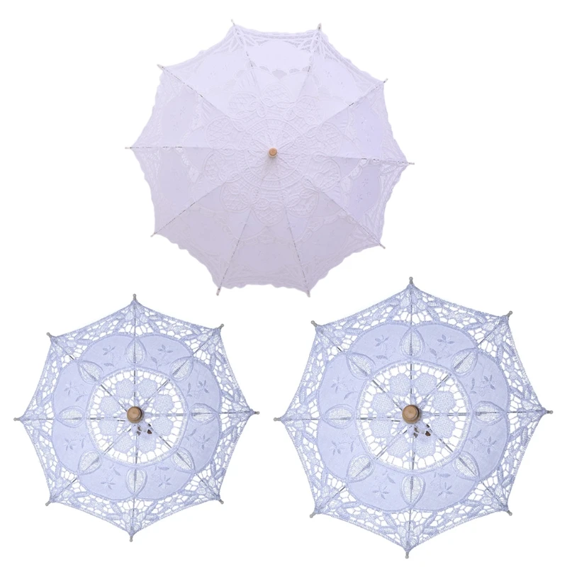 

Womens Manual Opening Wedding Bridal Parasol Umbrella Hollow Out Embroidery Lace Dropshipping