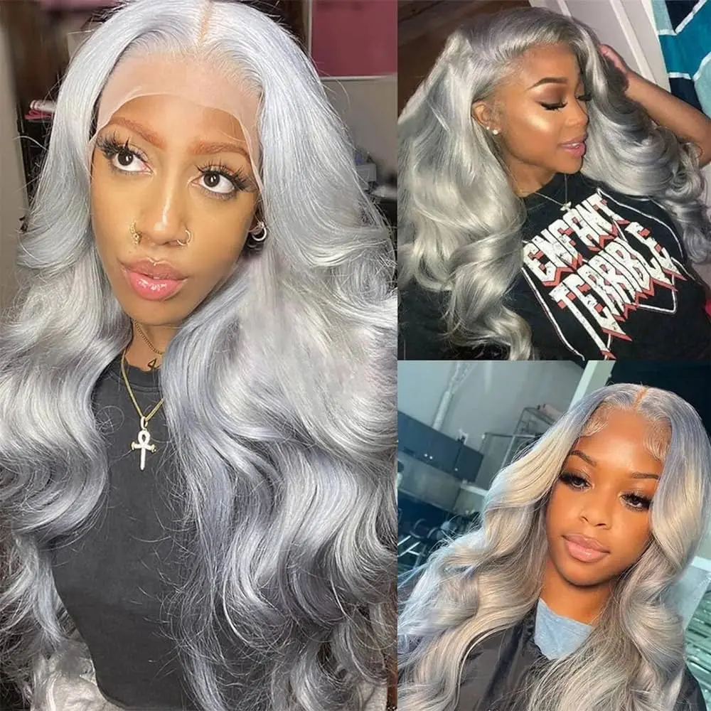 Colored 13X4 Body Wave Hd Lace Frontal Wigs Silver Grey Body Wave Lace Front Wig Brazilian Body Wave Human Hair Wigs For Women