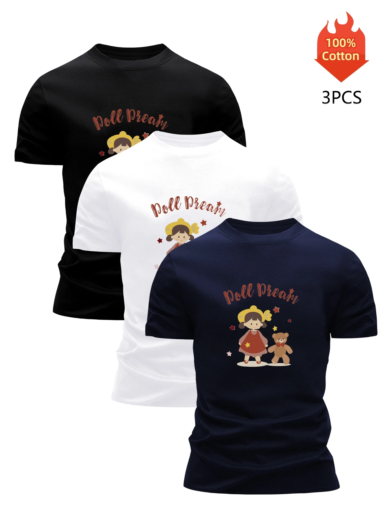 

3 Pack T-Shirt Men's 100% Cotton Graphic Printed Tees Funny Summer Blouse Casual Breathable Cool Luxury High Quality Clothing