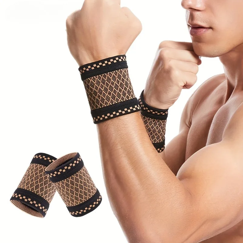 2pcs Copper wrist compression bracket, elastic sleeve for support - a soft bag for sports, fitness, and typing
