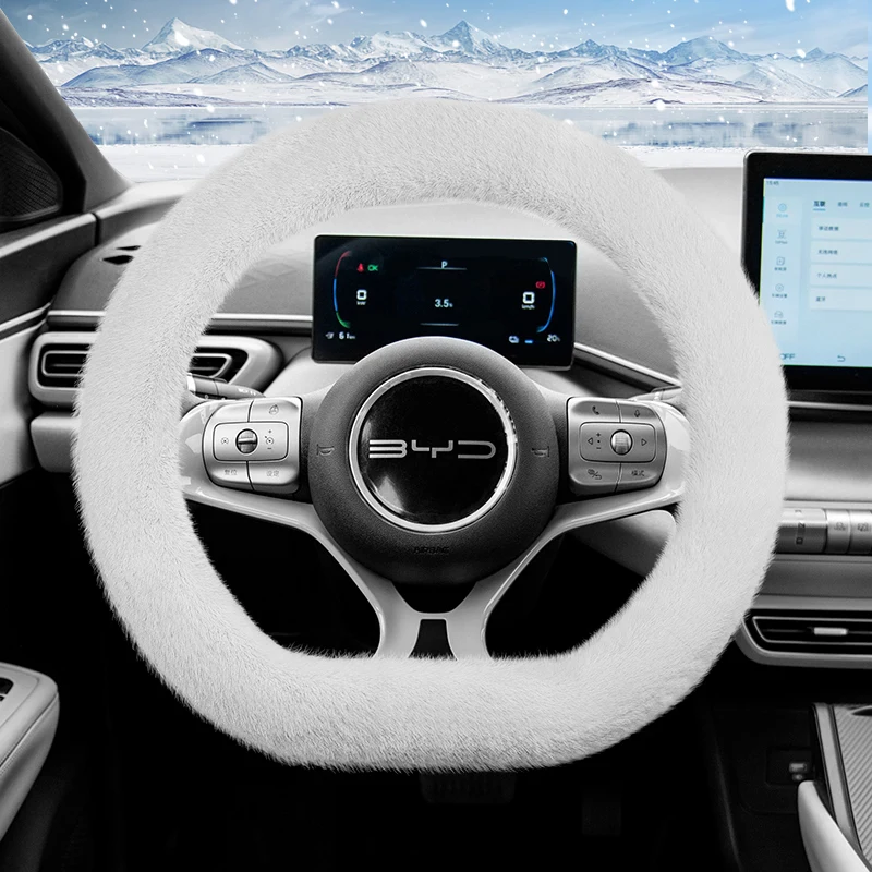 

Suitable for Byd Long Plush Steering Wheel Cover, Fashionable Autumn and Winter Warm Non-Slip Protective Cover for Song Plus Atto 3 Dolphin Seagull Seal Sealion 7 Qin Plus Shark 6 Emax 7 E6 T3 and Other Models