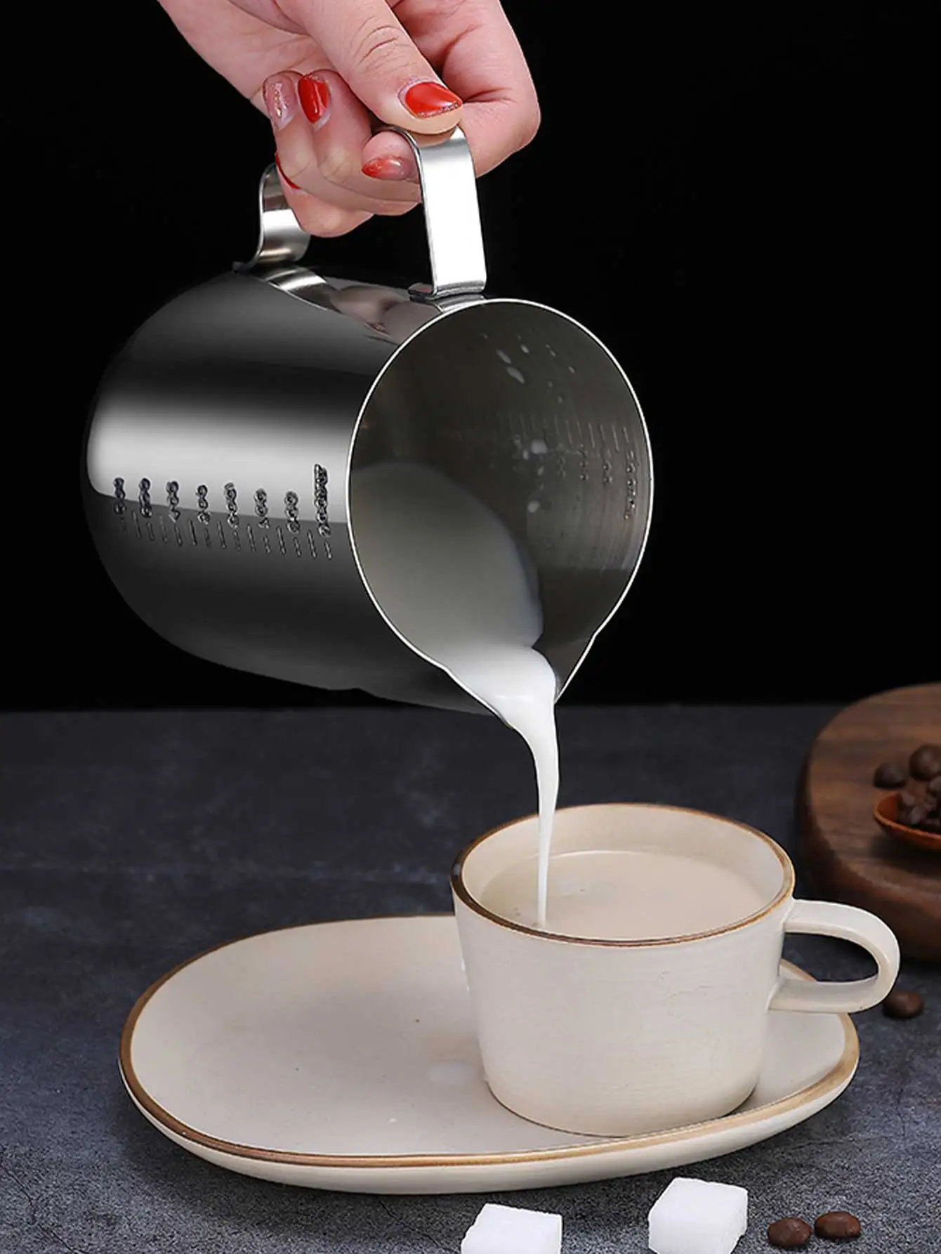 WORTHBUY Milk Frothing Jug Espresso Coffee Cup With Scale Thickened Stainless Steel Milk Pitcher For Latte Art Coffee Accessorie