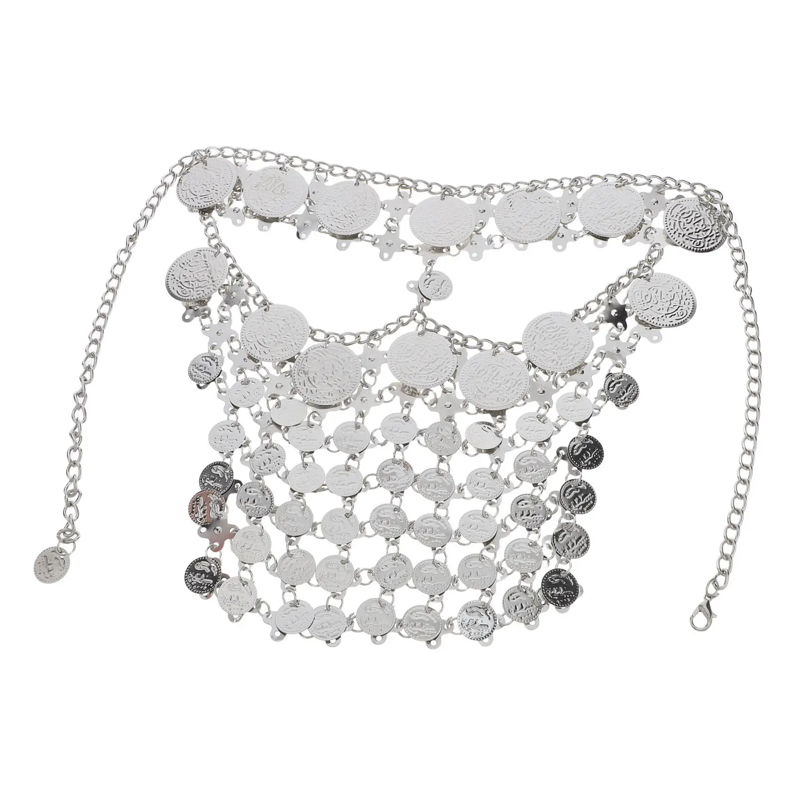 Velo Facial Tribal para Bailarina del Vientre con Borlas Multicapa y Monedas Plateadas, Accesorio de Disfraz Exótico de las Mil y Una Noches para Mujer