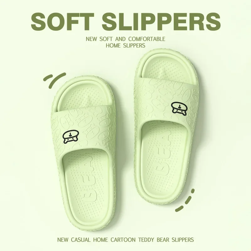 Summer Slippers Bathroom Platform Non-Slip Home Bear Cartoon Flip Flops Beach Women Slipper Sandals Slides Indoor Outdoor 2024