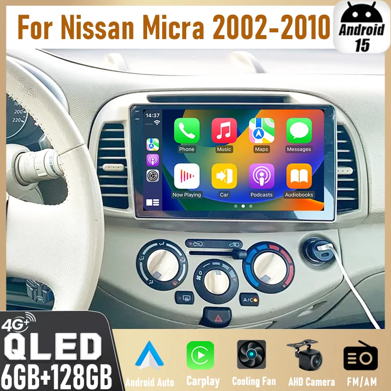 Stereo De Auto, Android 15 Auto Car Multimedia Radio Player For Nissan Micra 2002-2010 Wireless Carplay GPS Navigation FM
