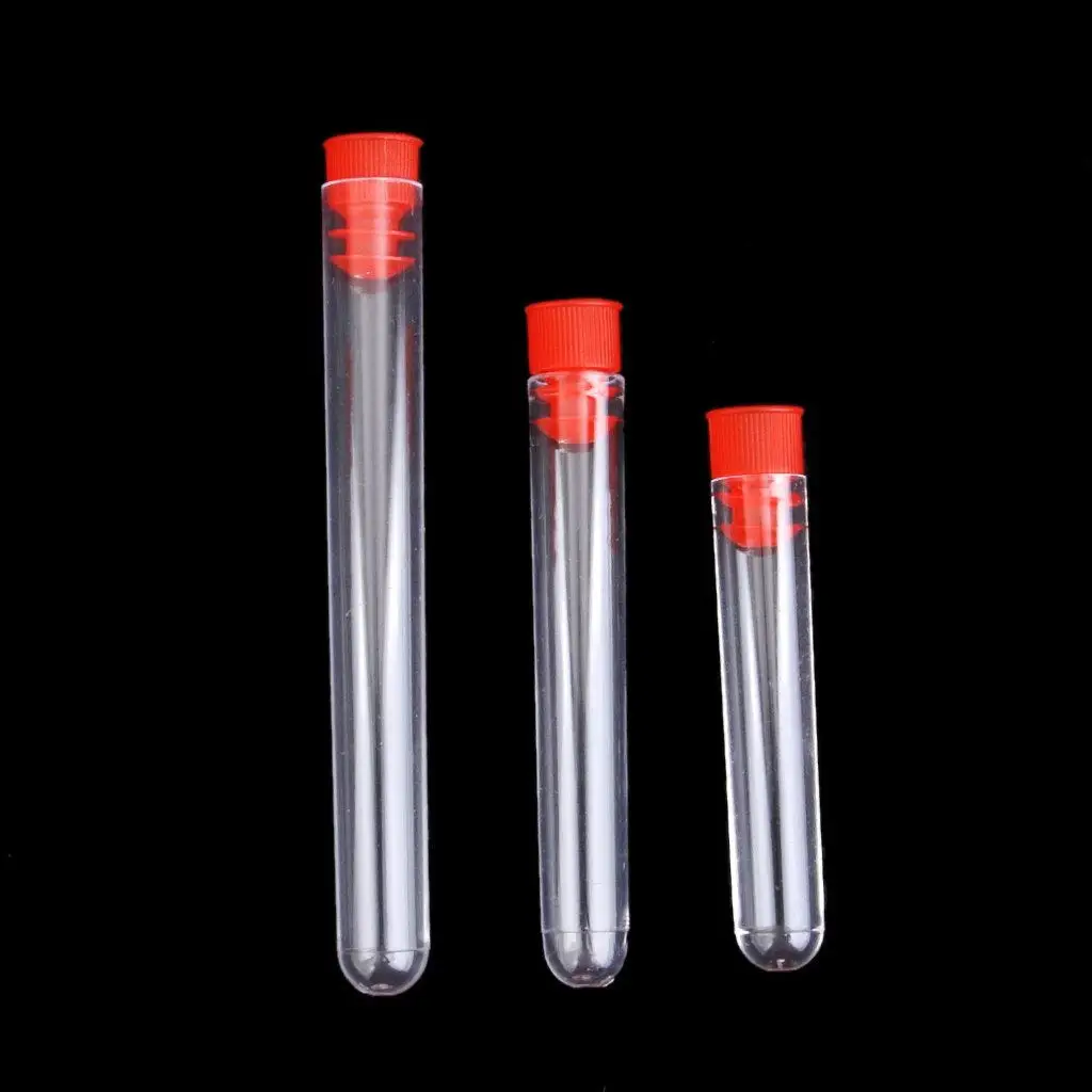 20Pcs Plastic Test Tubes Red Non-Graduated 75x12mm Round Bottom Screw Caps Leakproof Laboratory Samples Crafts Food Coloring