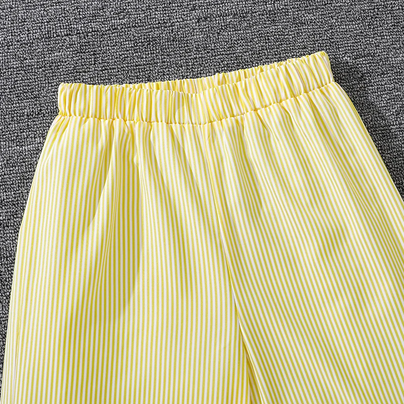Spring Hot Sale Kids Outfit 4-12 Years Girls Striped Long Sleeve Chemise + Casual Loose Straight Leg Pants Shirt Suit 2Pcs Set