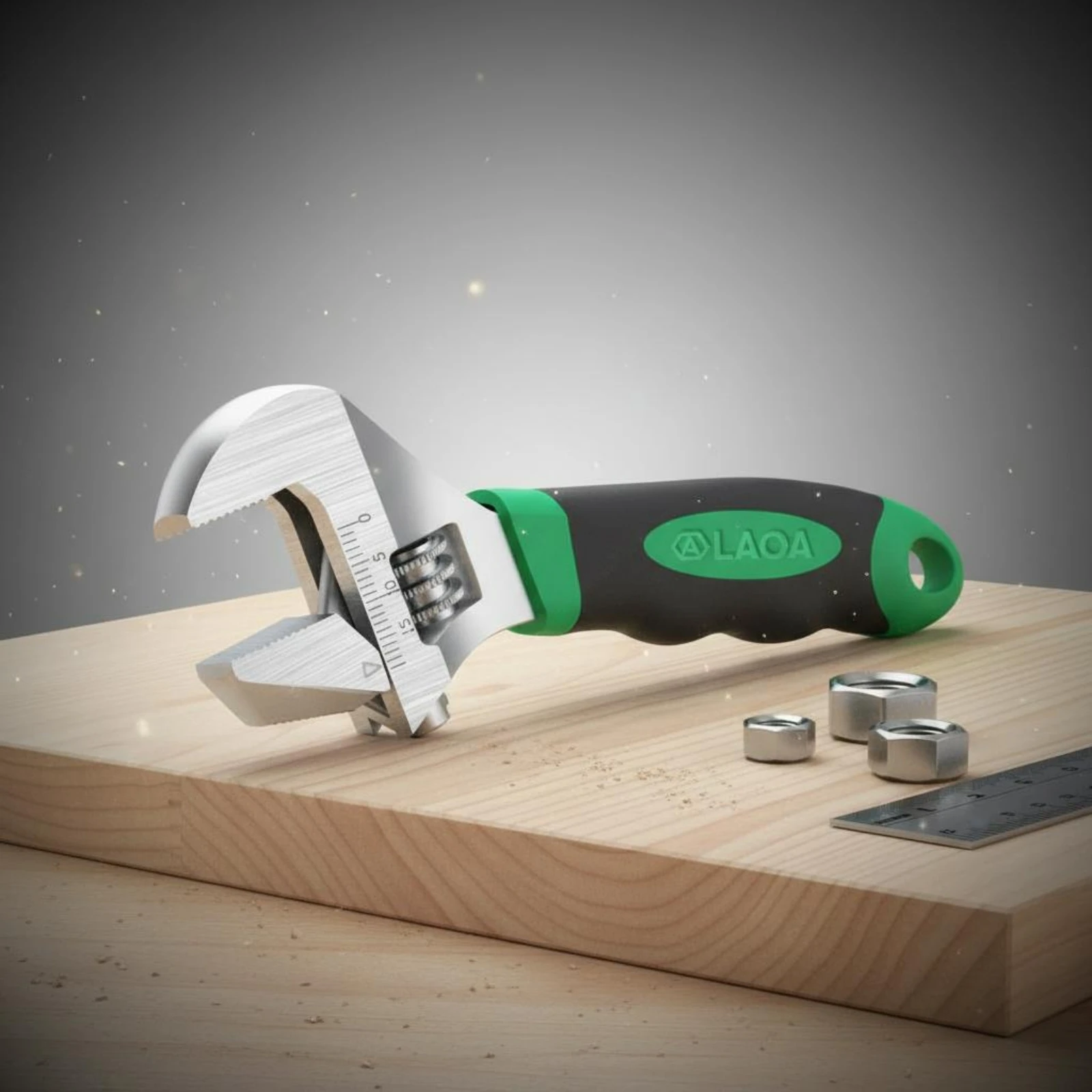 Short-Handle Adjustable Wrench Rubber Grip Wrench with Measuring Scale Hand Tool Metal Forged Steel view 4