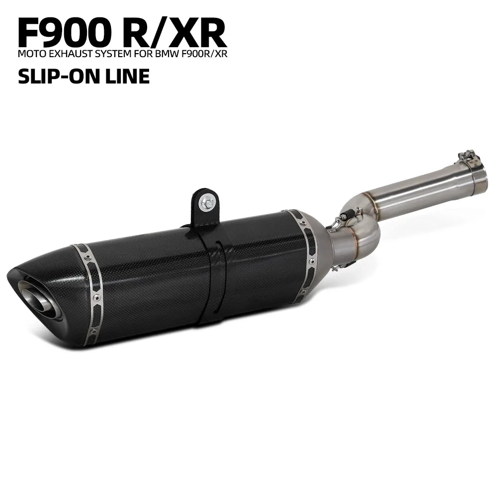 

Motorcycle Exhaust Slip on Line Escape Middle Pipe Carbon Muffler with DB Killer For BMW F900XR F900 F900R 2020-2024