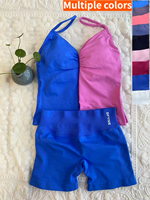 DFYIVE Impact Seamless Yoga Set Women 2Pcs Padded Halter Tank Top Scrunch Butt Lifting Gym Shorts Set Summer Sportswear Workout