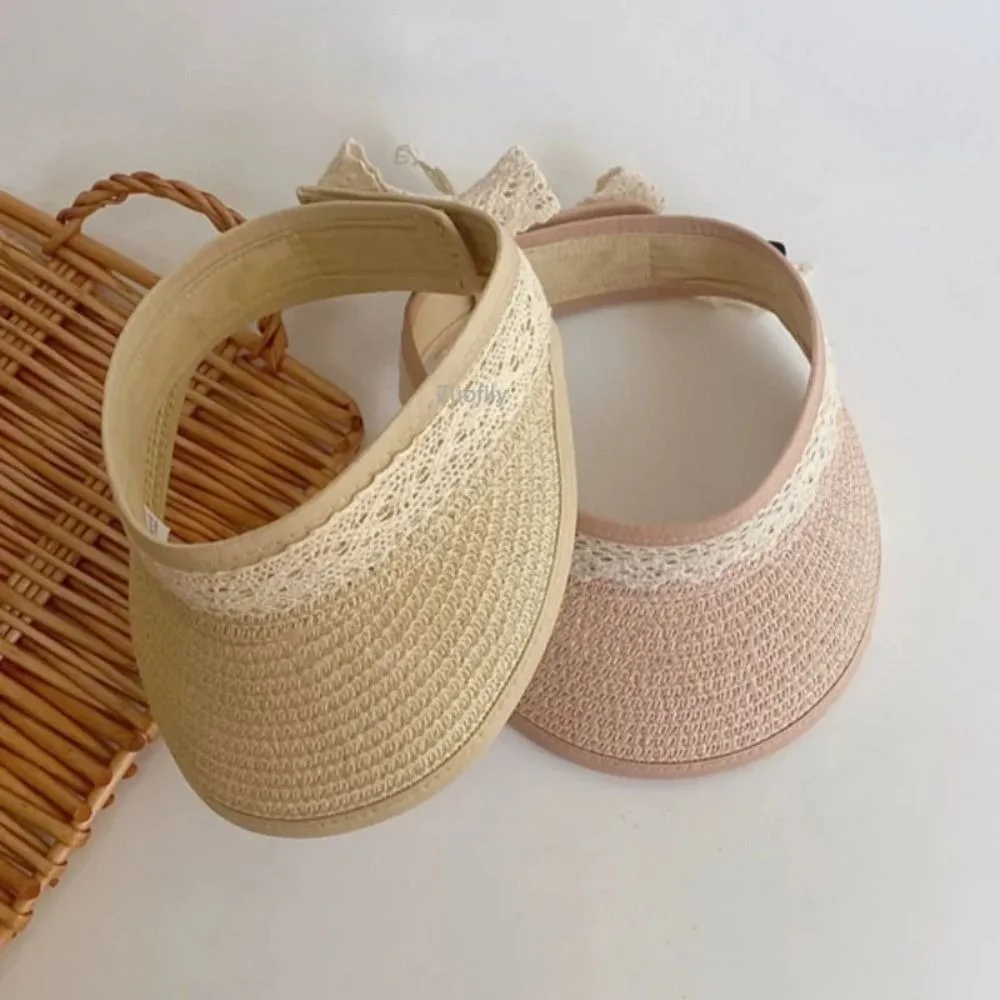 Trendy Korea Style Baby Straw Caps Empty Top Straw Plaited Article Big Bow Hat Baby Accessories Sunscreen Hats